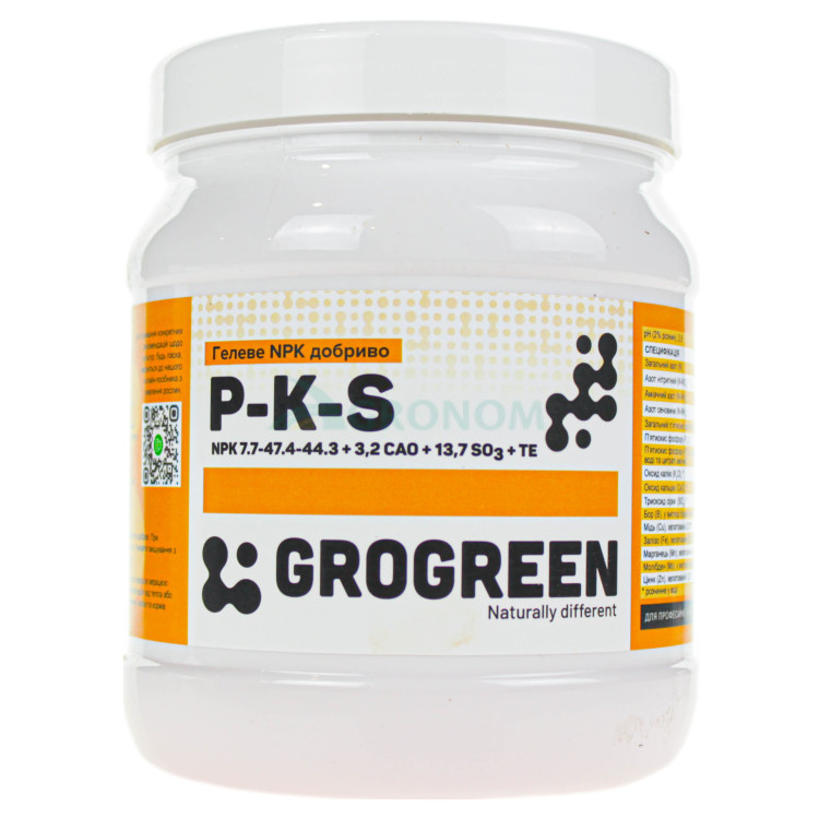 Гелеве добриво P-K-S 7-47-44+3,2CaO+14SO3+TE Гро Грін | Gro Green 1 кг